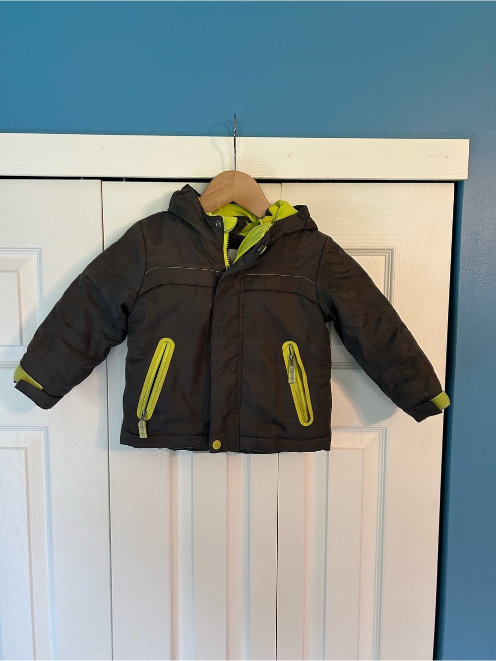 Kids Insulated Hooded Jacket - Lime Accent
